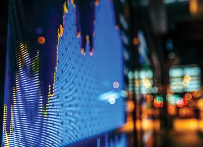 Financial stock exchange market display screen board on the street