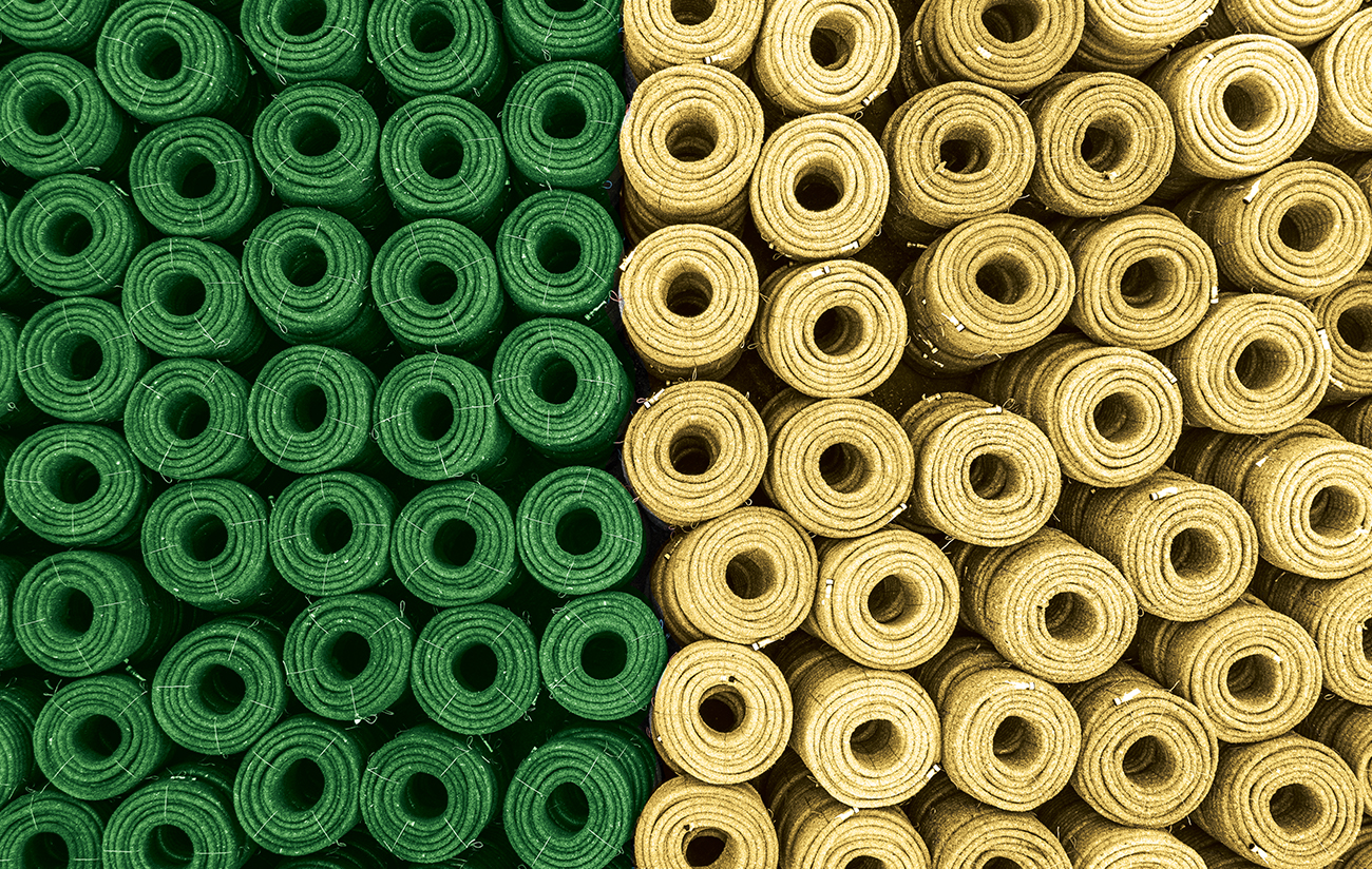 Stacks of industrial ropes photographed from above, Netherlands