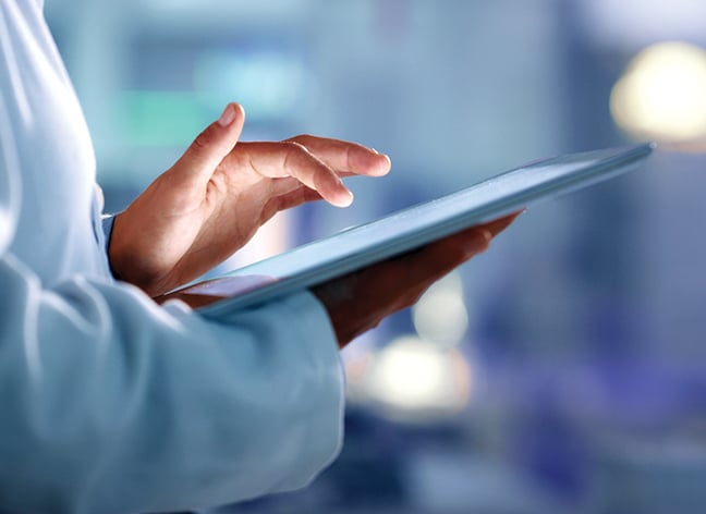 Expert, medical professional or surgeon searching the internet