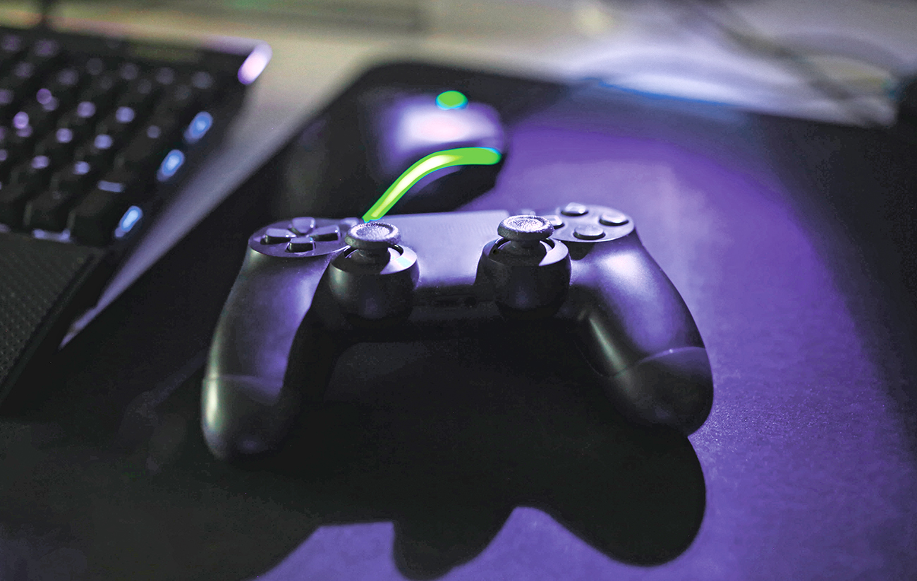 Video game controller on desk