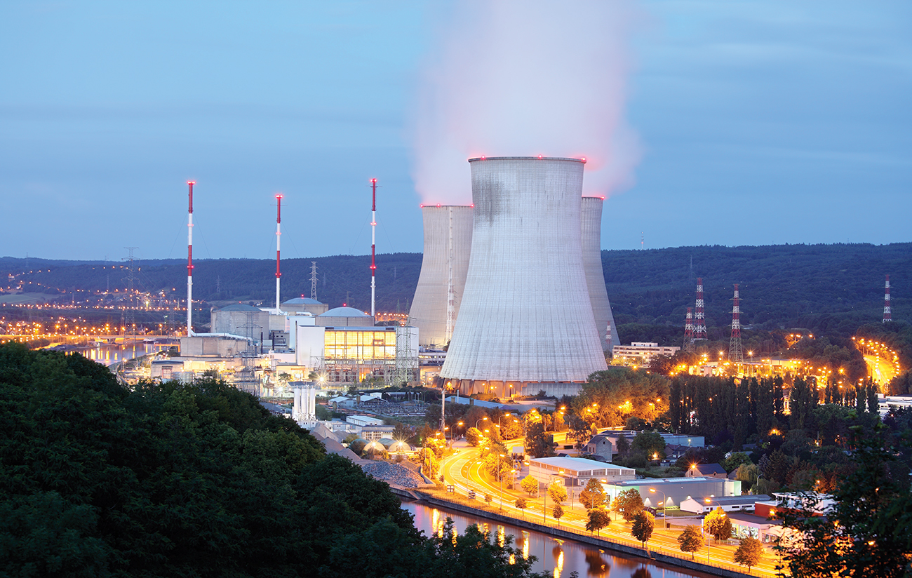Nuclear power plant at night