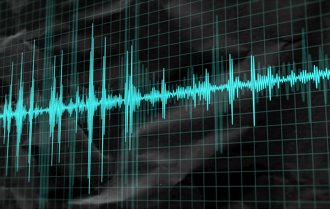 Seismograph recording the seismic activity of an earthquake.