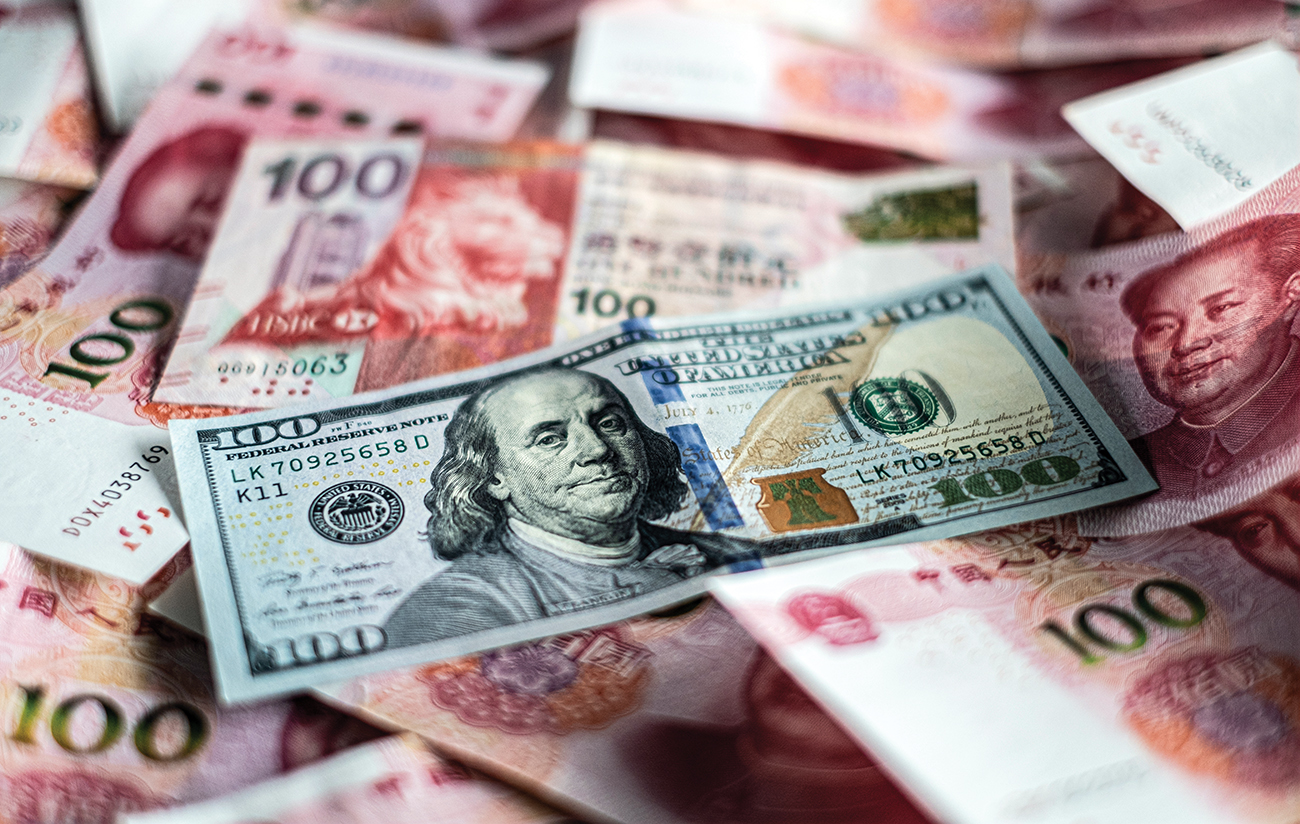 US dollars, Chinese yuan, and Hong Kong dollars