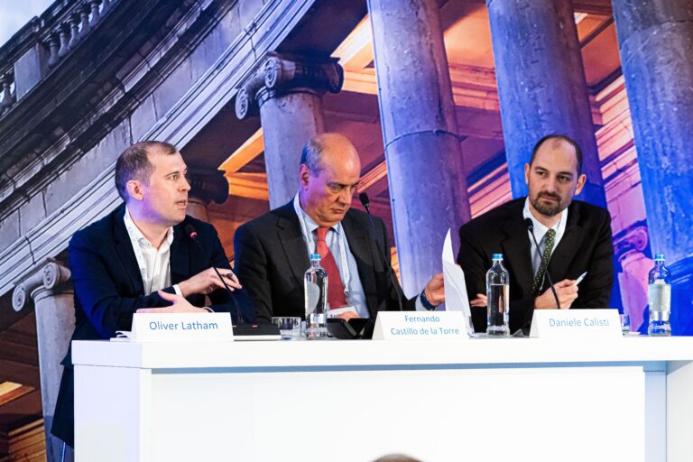 Dr Oliver Latham (Charles River Associates), Fernando Castillo de la Torre (Principal Legal Advisor, European Commission), Daniele Calisti (Head of Unit, DG Comp)