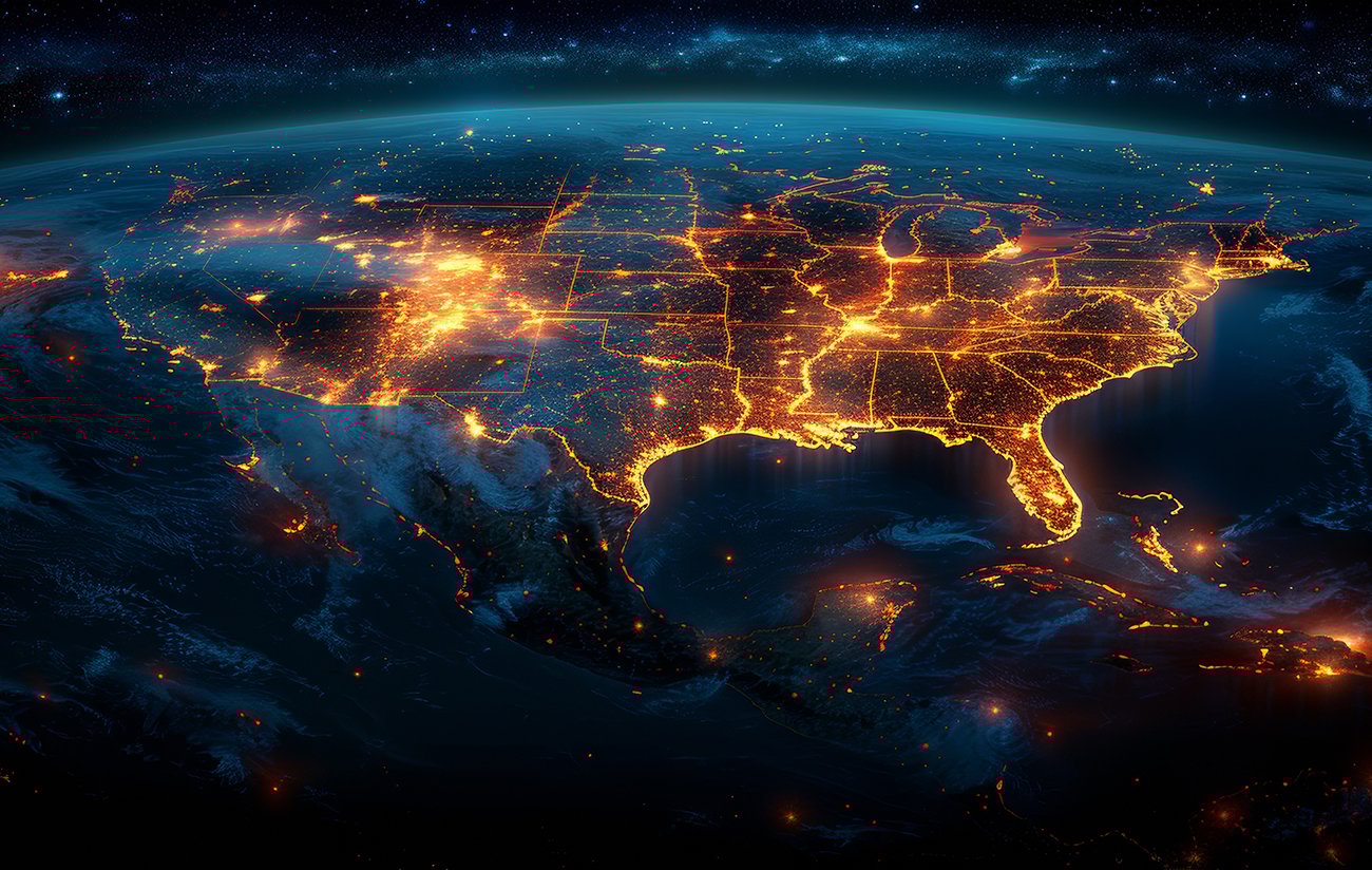 US map lights at night