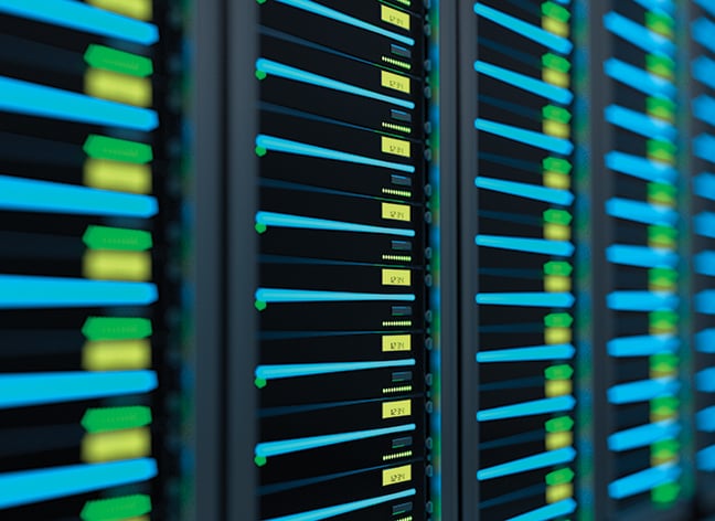 Room with Rows of Server Hardware in the Data Center