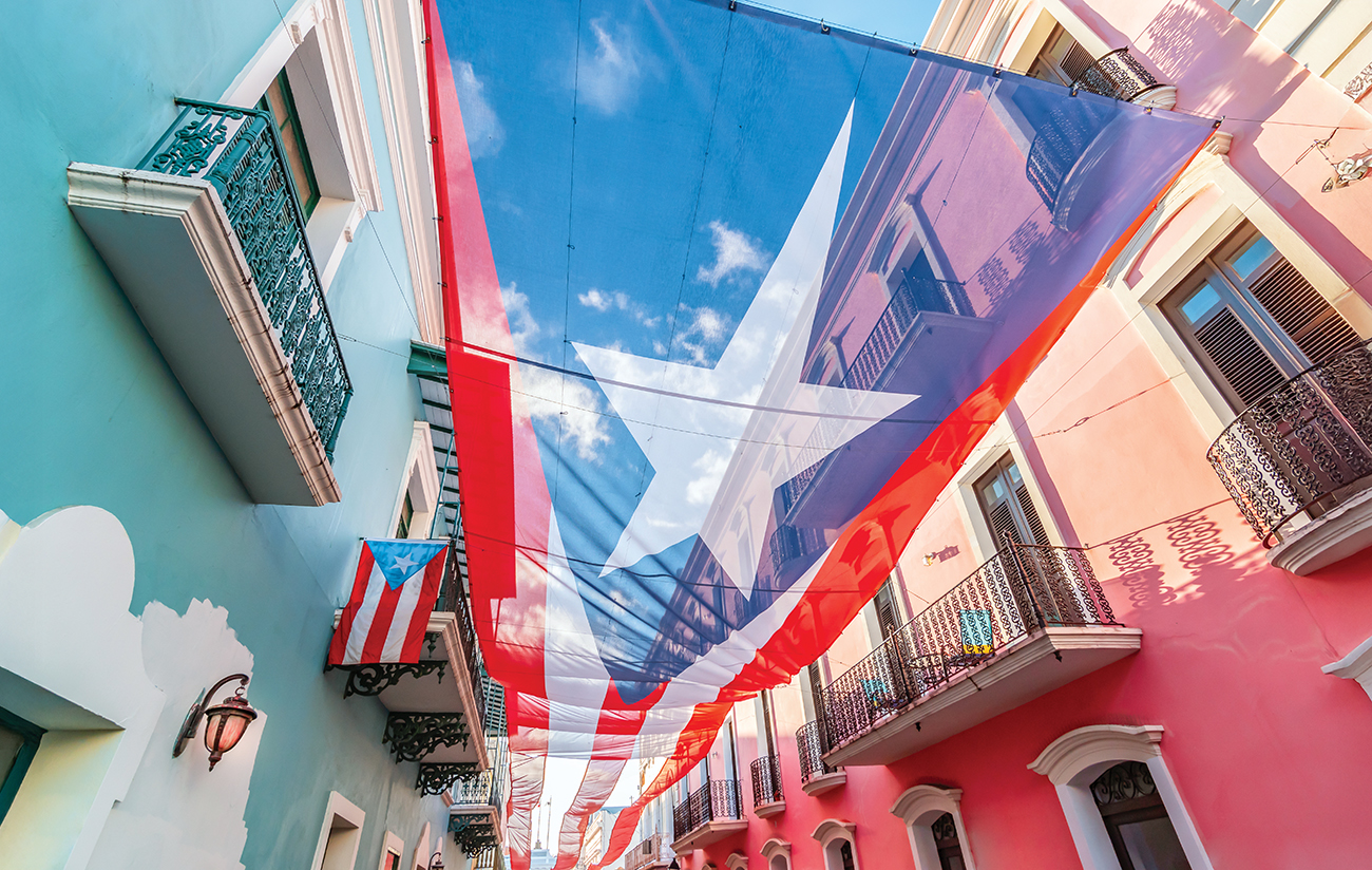 Puerto Rican flag over city center