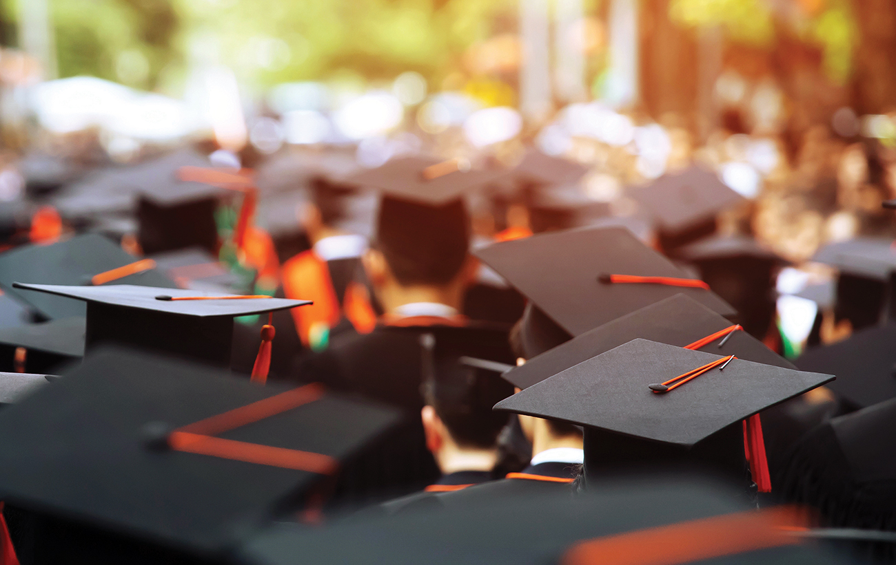 Shot of graduation hats