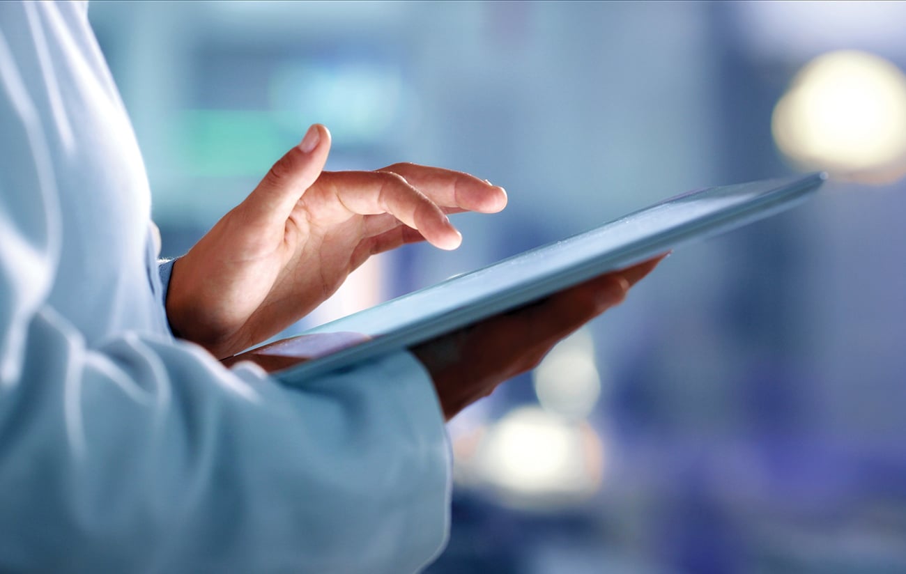 Expert, medical professional or surgeon searching the internet